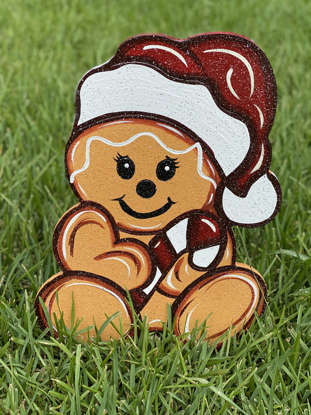 Christmas gingerbread baby with candy cane and hat painted yard art design 
