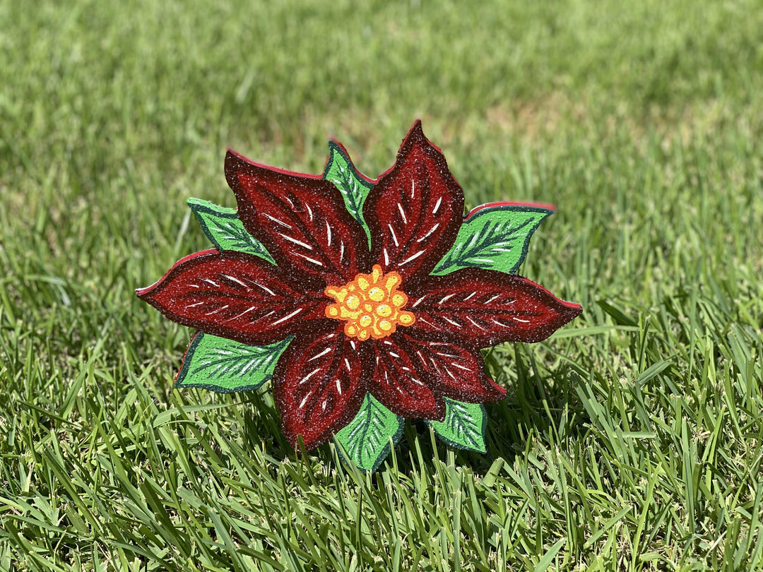Christmas poinsettias painted yard art design