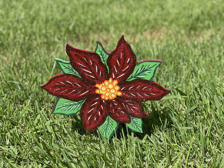 Christmas poinsettias painted yard art design