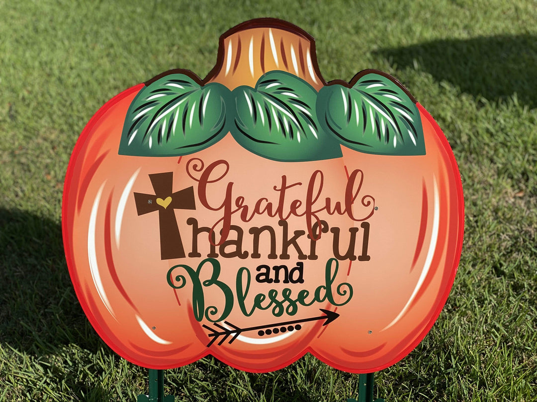 Grateful, Thankful, Blessed pumpkin fall yard art decor
