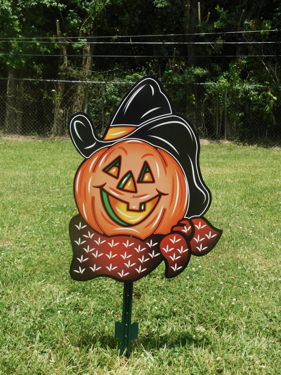 Cowboy hat pumpkin and five pumpkins Halloween yard art signs