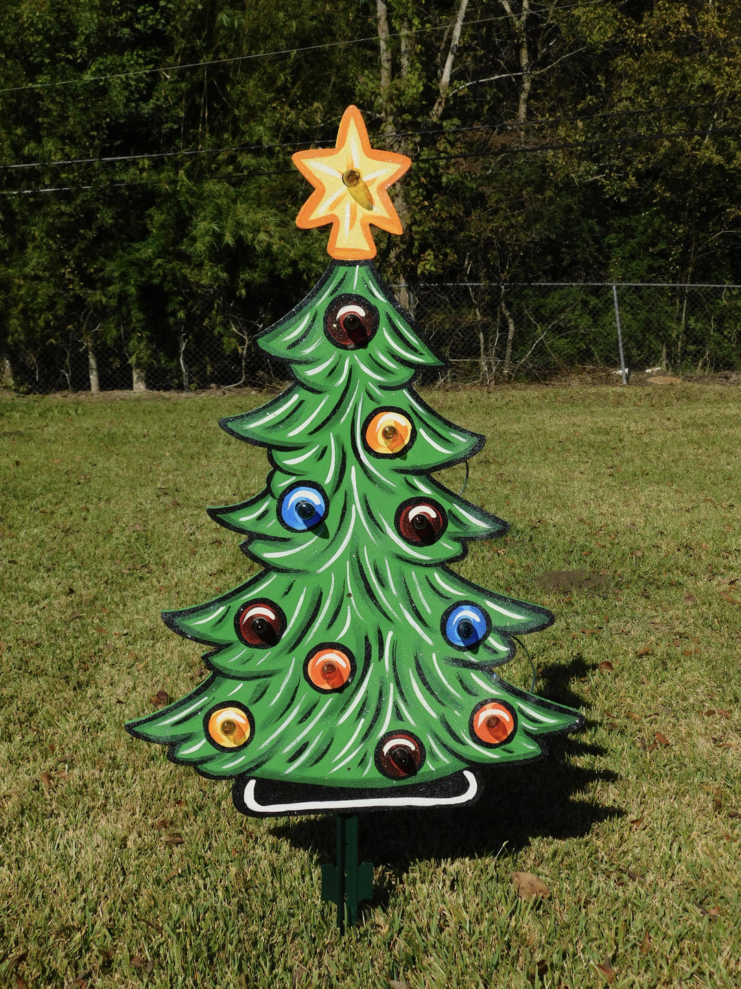 light up Christmas Tree painted yard art design