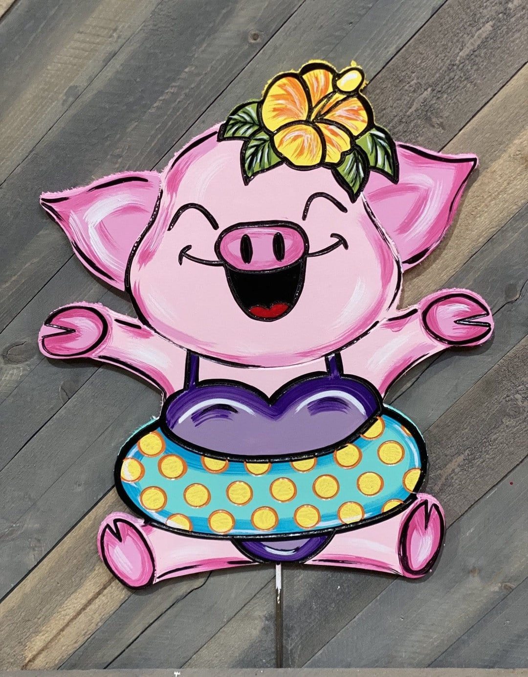 Painted Miss Piggy yard art