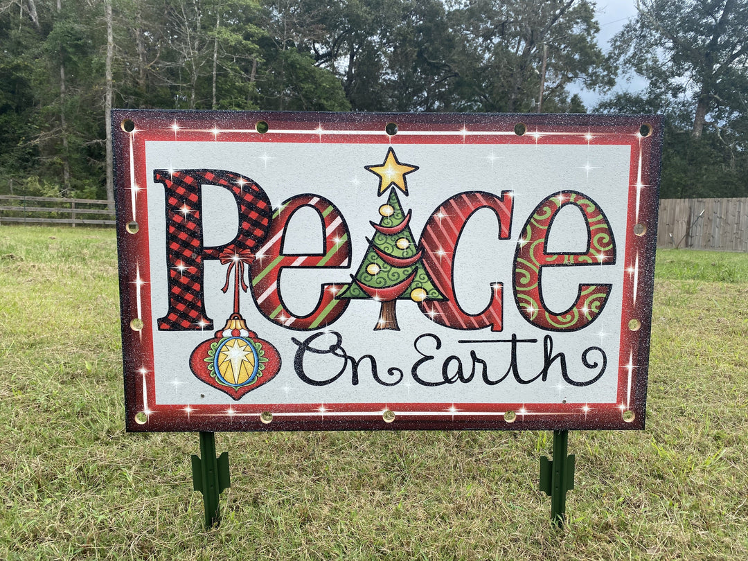 Lighted PEACE Sign Christmas Yard Art