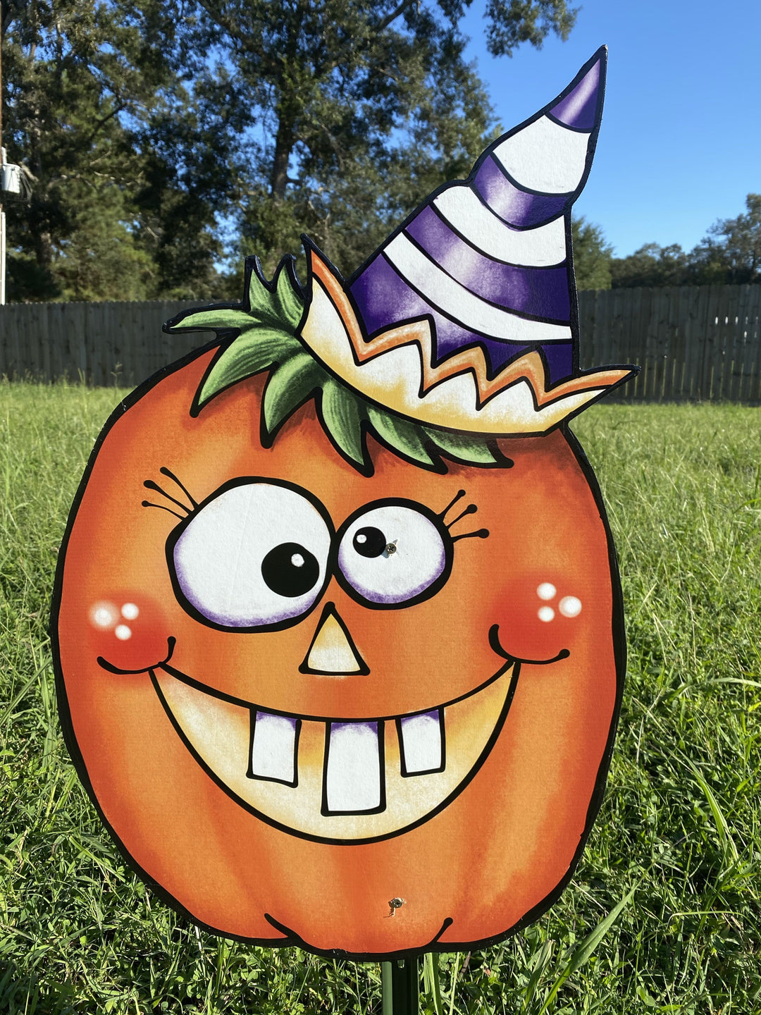 Smiling Pumpkin Crooked Hat Yard Art Decoration