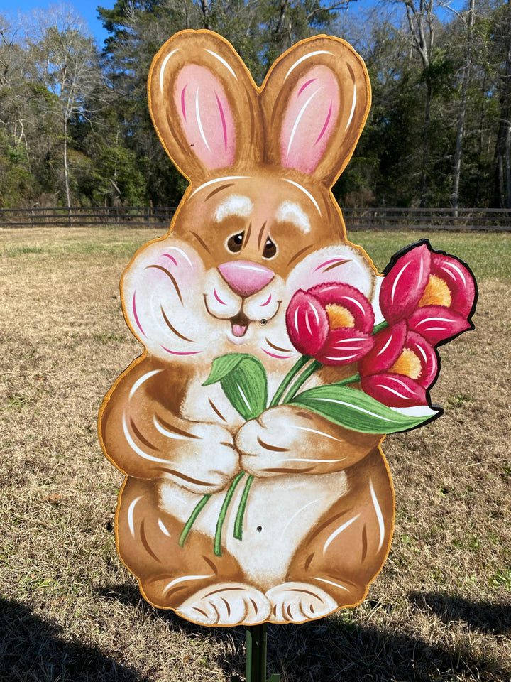 Easter Bunny holds Flowers Outdoor Decoration