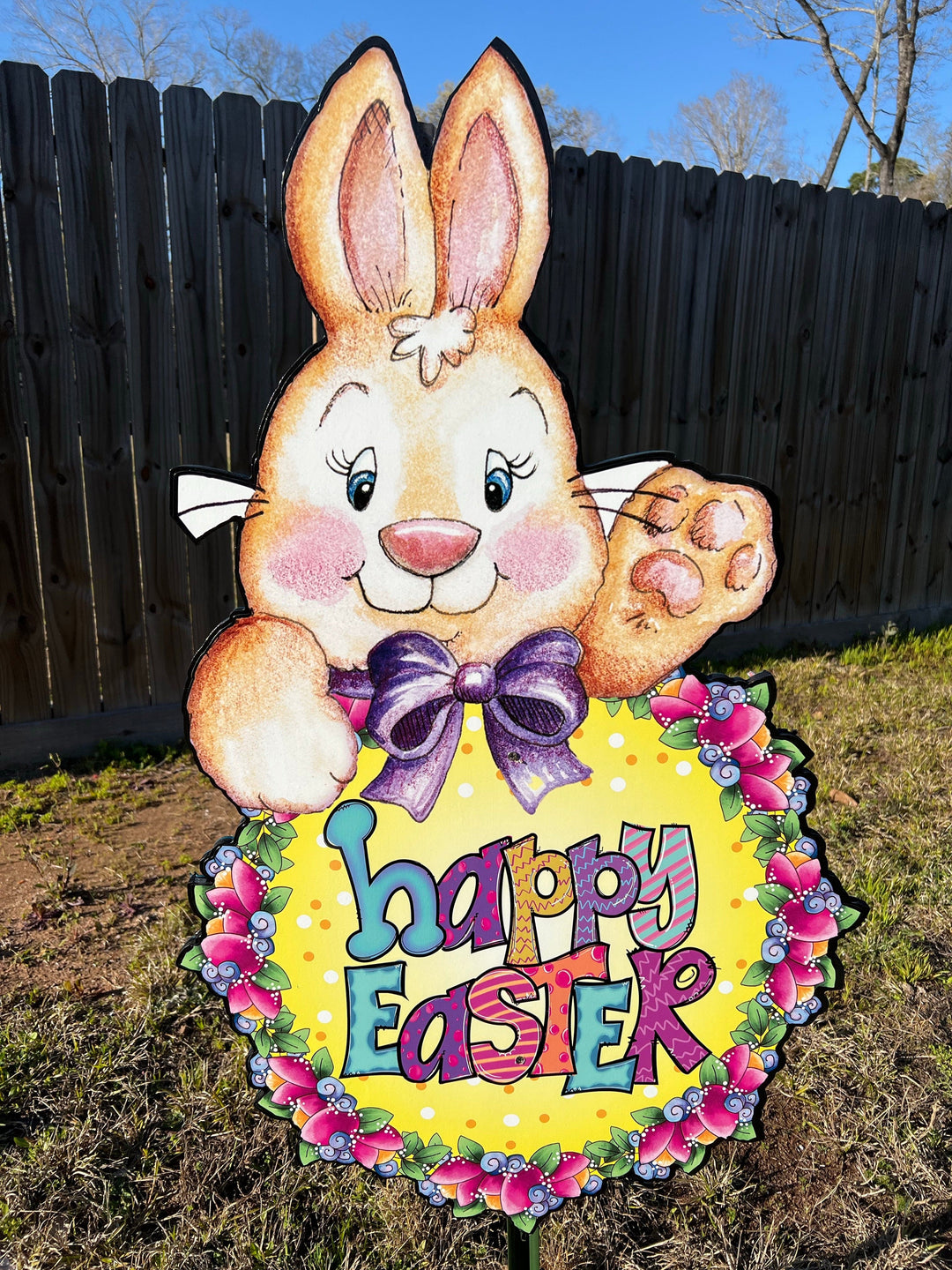 Happy Easter Bunny Flower Wreath Sign Outdoor Decoration