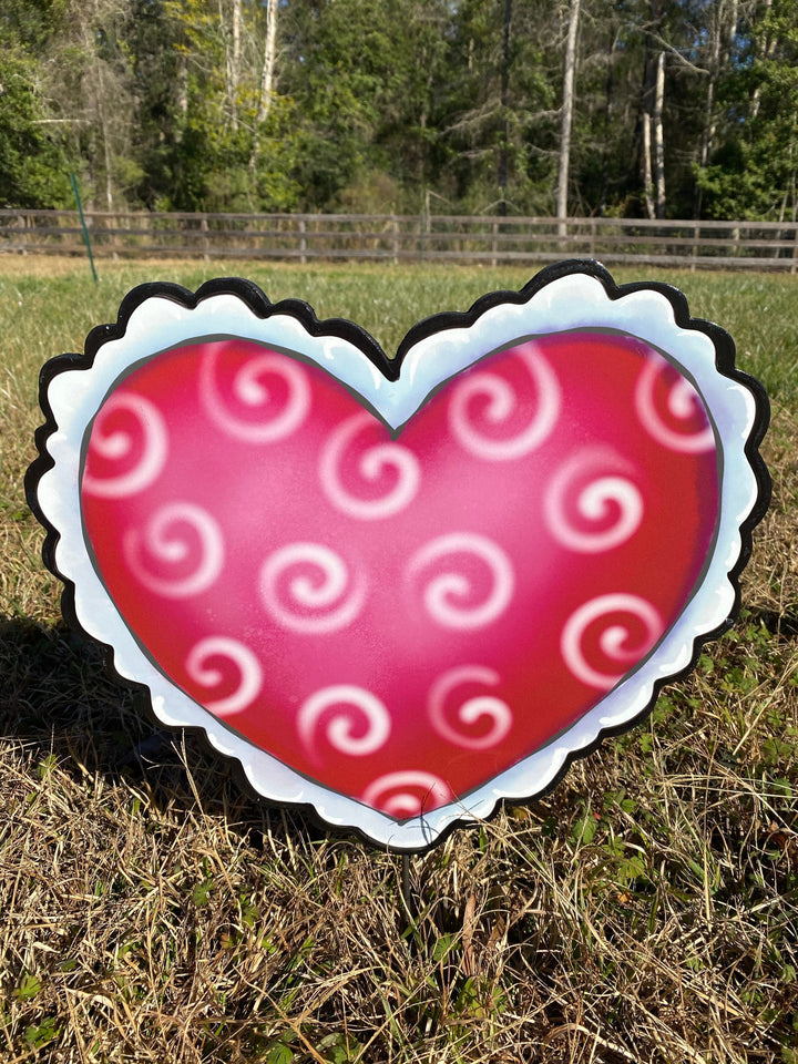 Swirls Valentines Heart With Lace Yard Sign