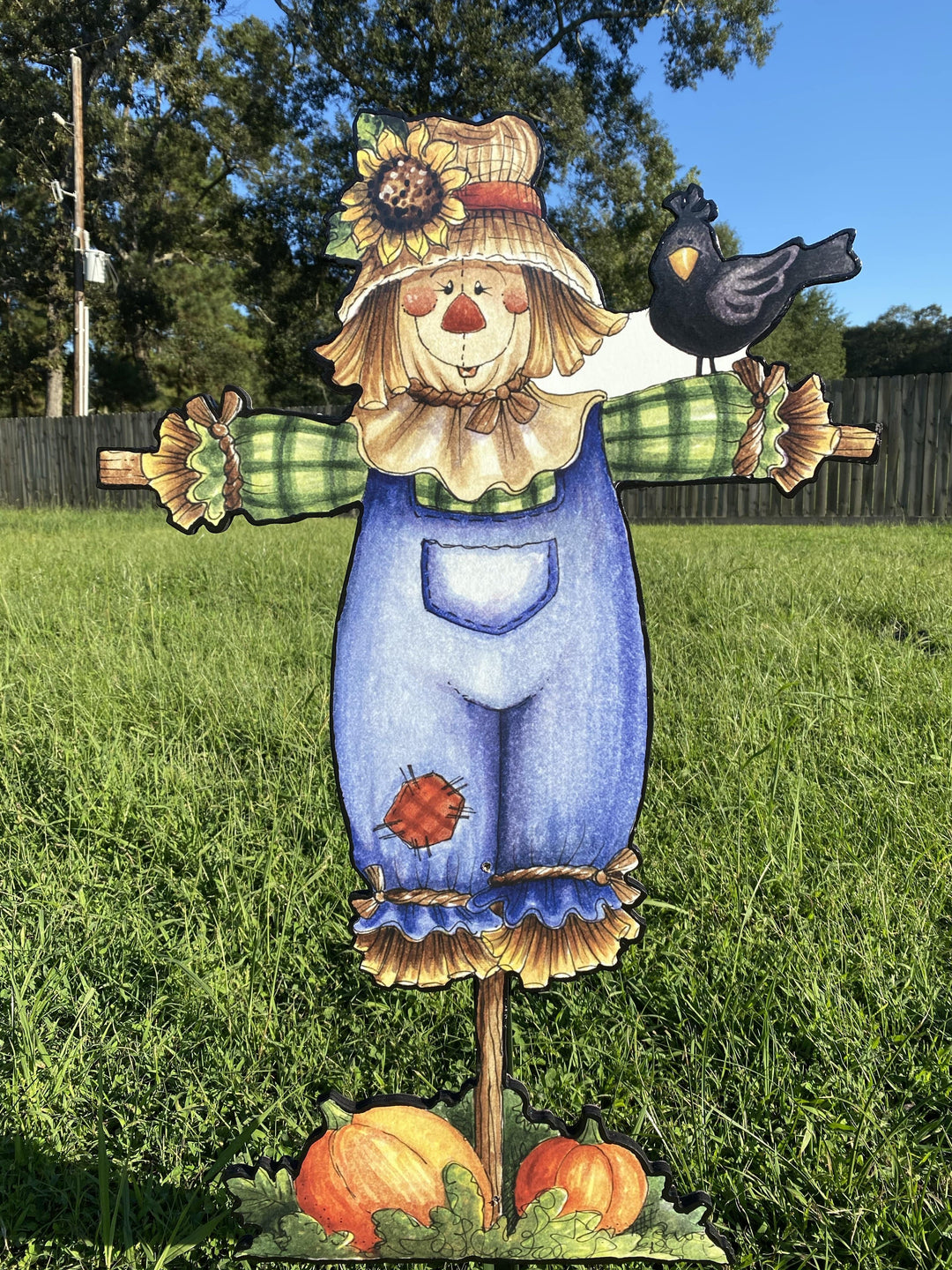 Scarecrow on A Stick with Pumpkins Yard Art Decoration