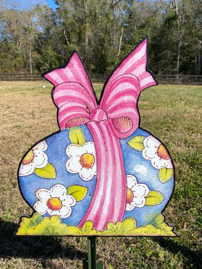 Easter Egg with Pink Bow Outdoor Decoration