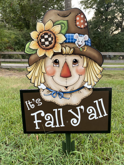 Scarecrow Face with Sign Fall Yard Art