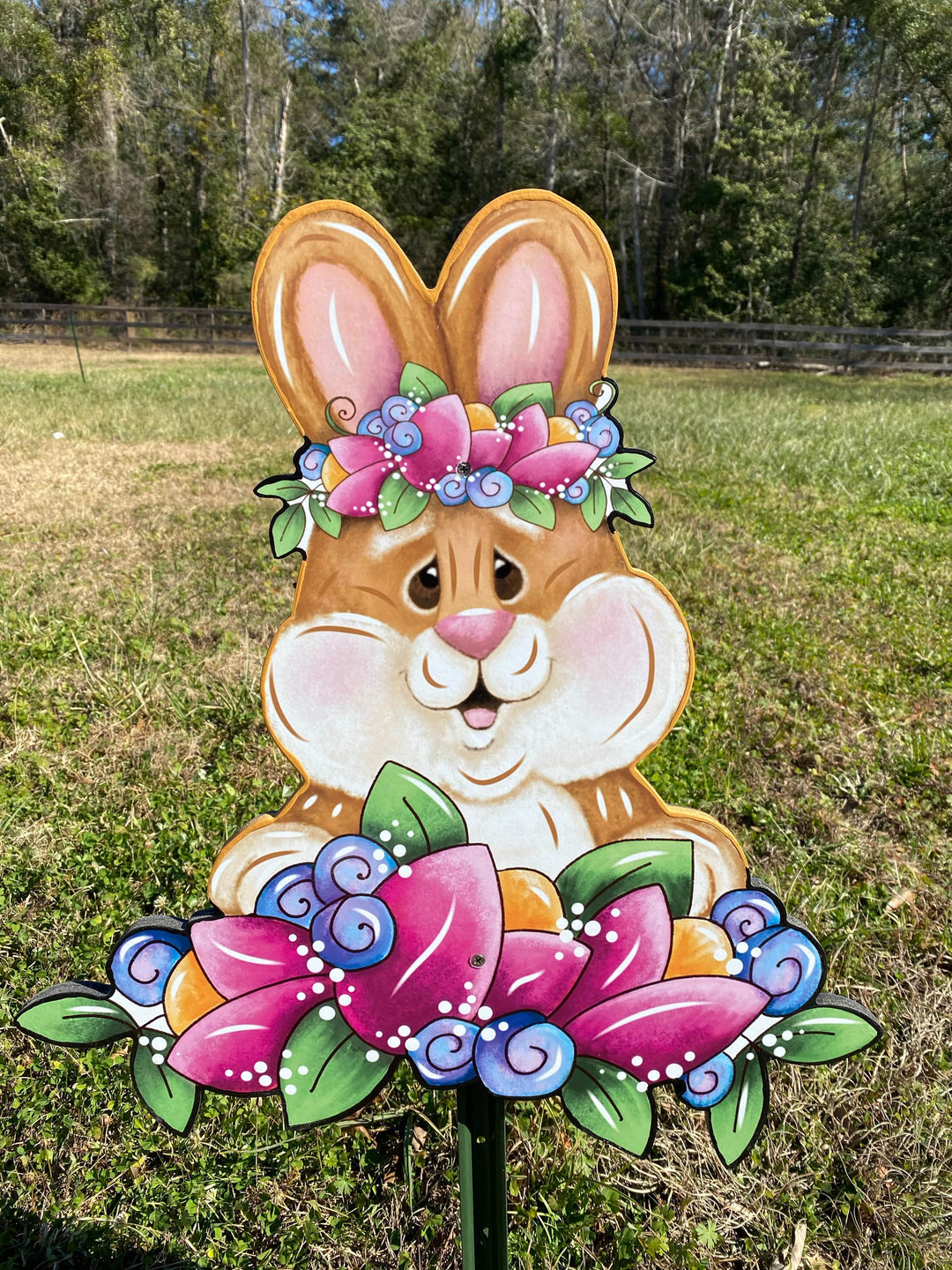 Happy Easter Bunny with Flowers Outdoor Decoration