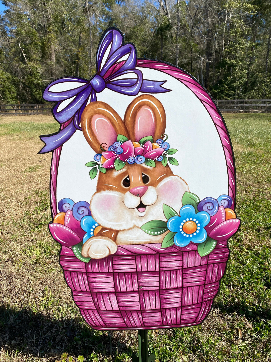 Easter Bunny Basket With Bow Outdoor Decoration
