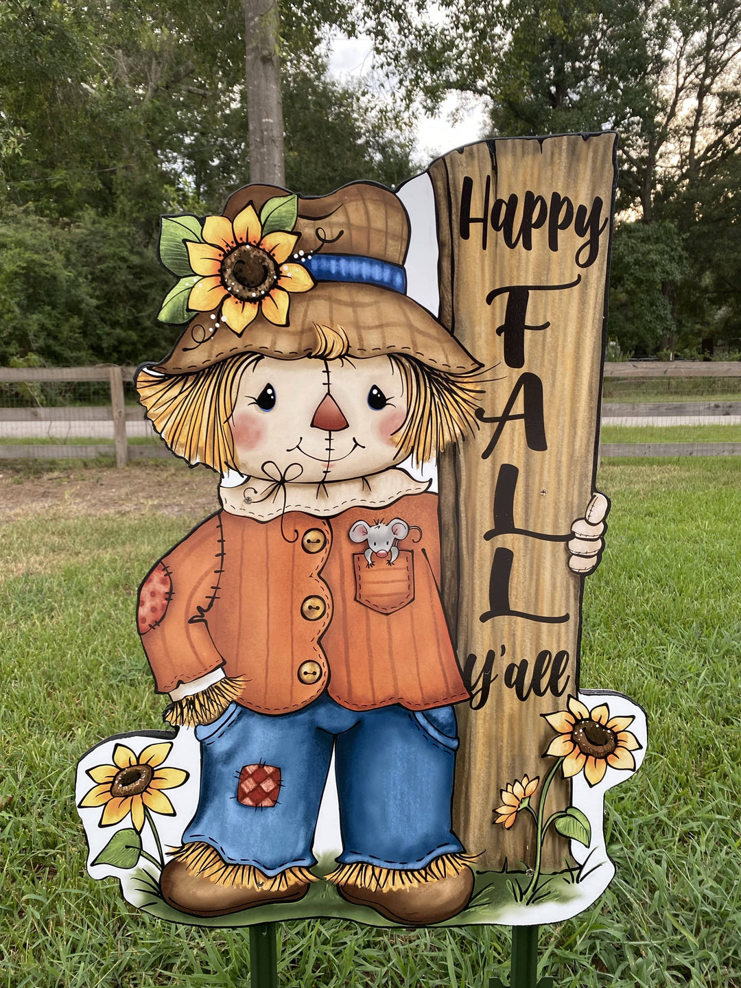 Scarecrow Hugs Wood Sign Fall Yard Art