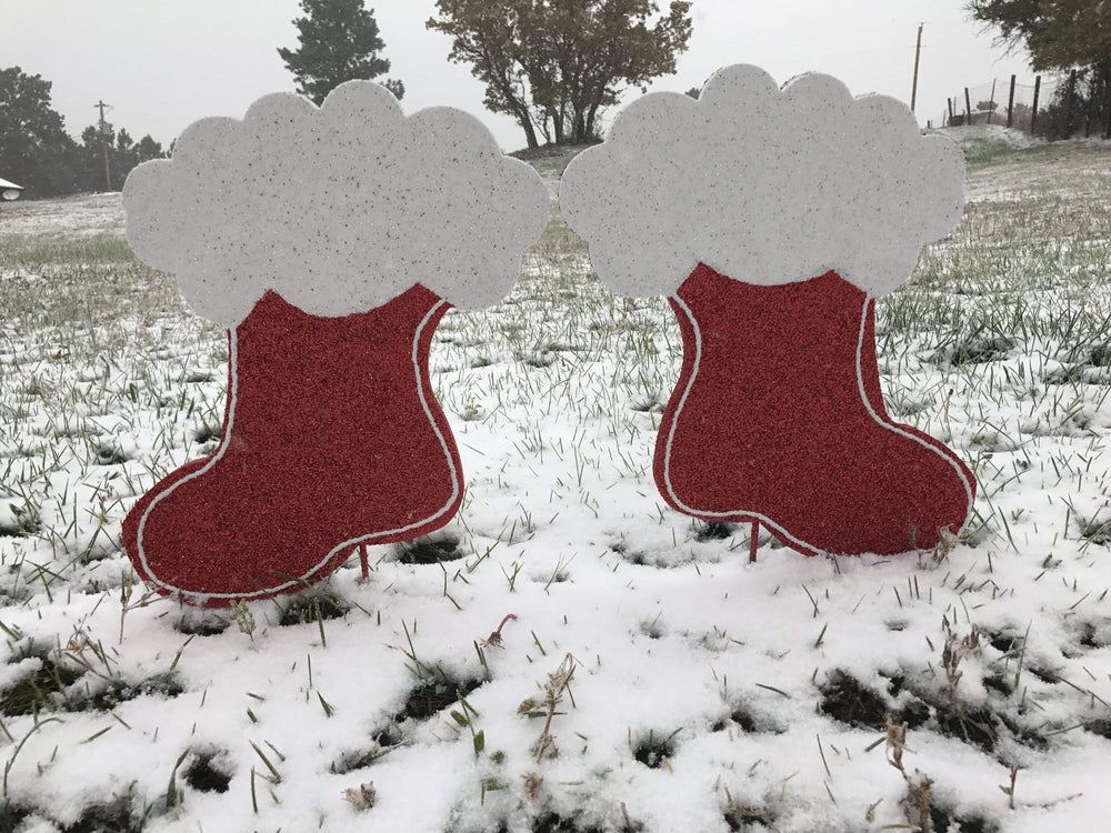 2 reversible Christmas Stocking painyed yard art designs