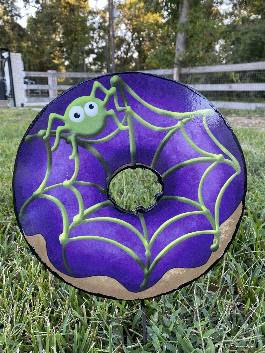 Purple Spider Web Donut Halloween Yard Art