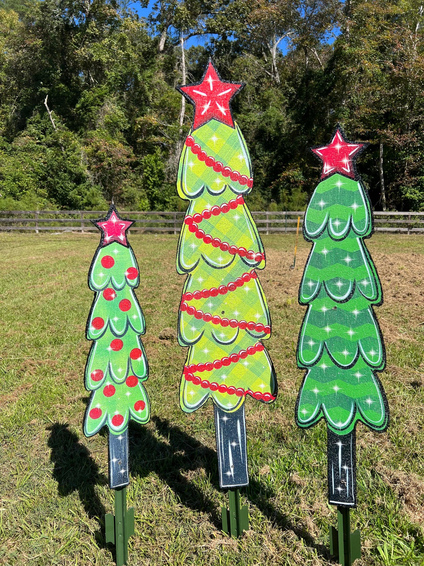 3PC GREEN Pencil Tree Set Christmas Yard Art