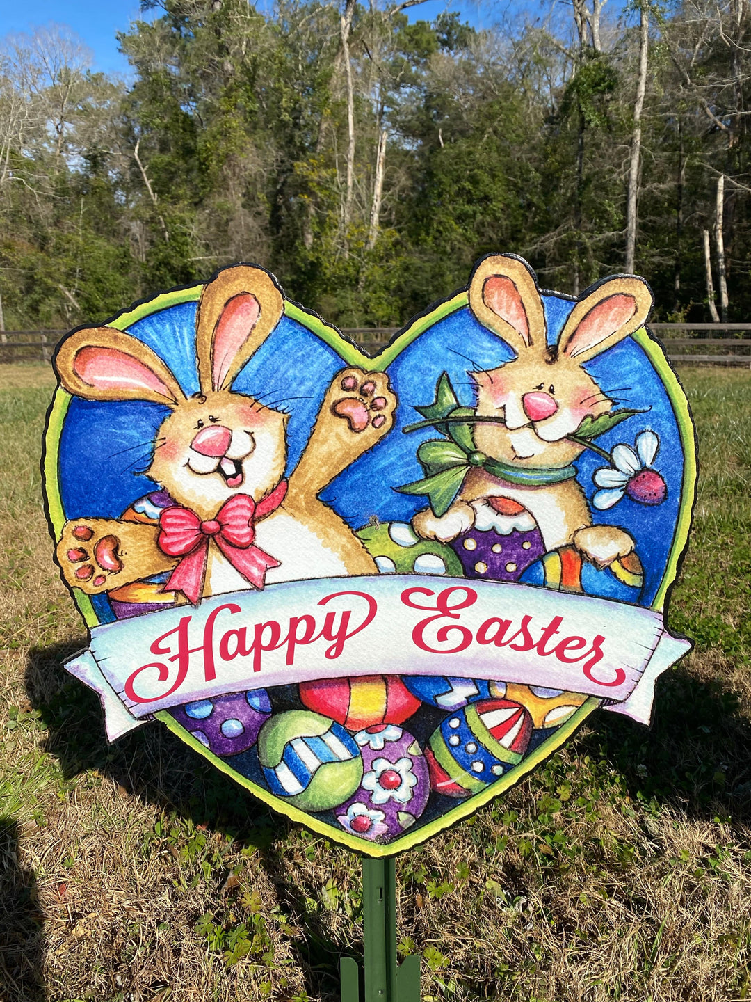 Happy Easter Bunnies on A Heart Outdoor Decoration