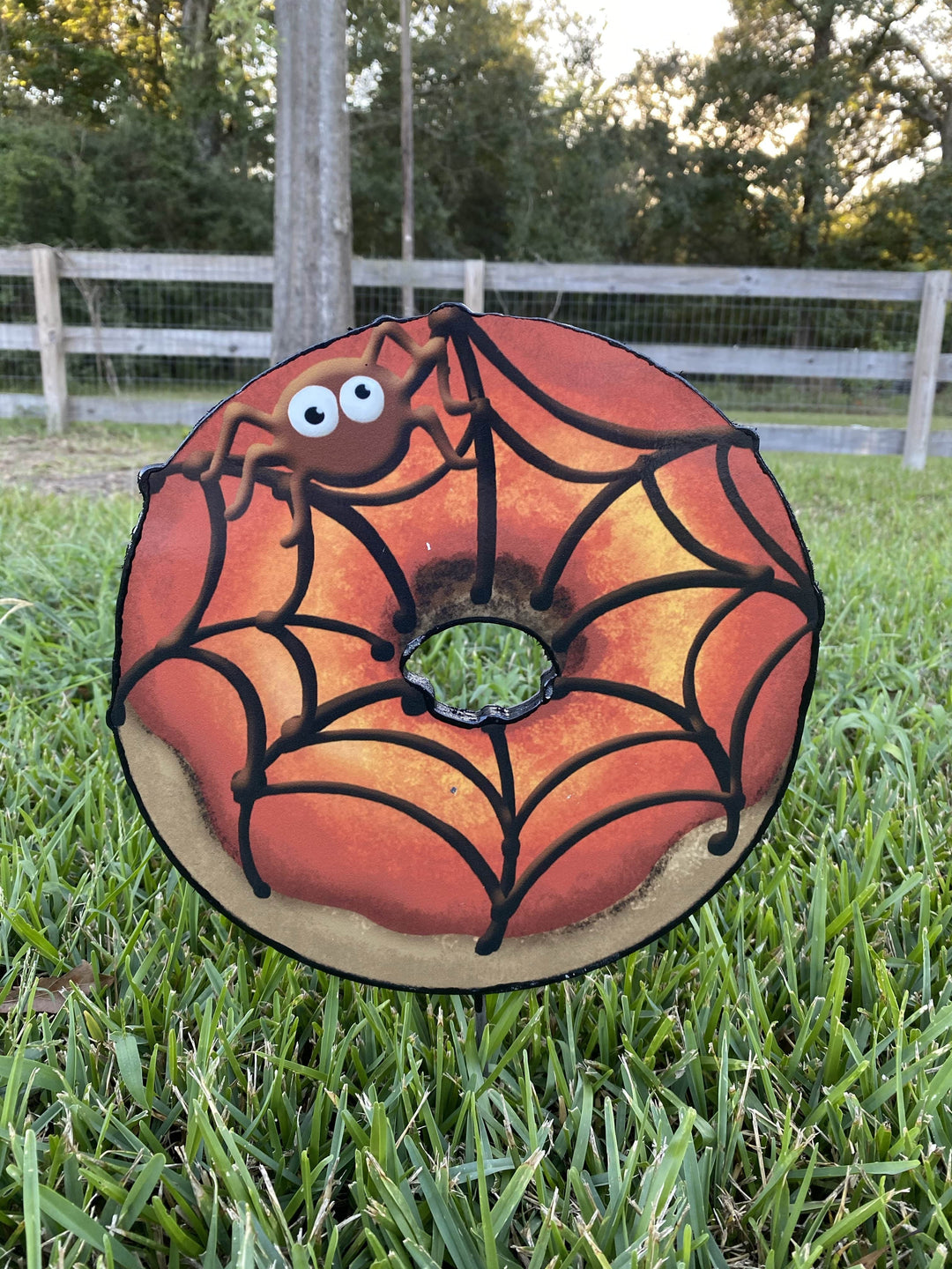 Orange Spider Web Donut Halloween Yard Art