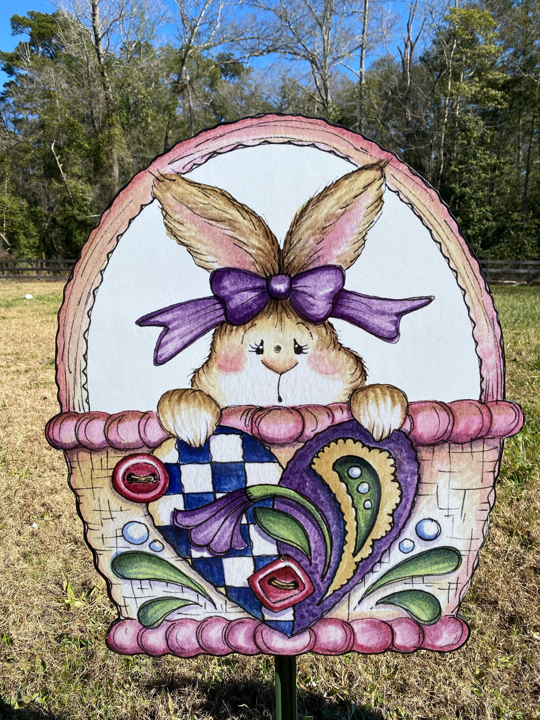 Easter Bunny Peeks Out Of An Easter Basket Sign Outdoor Decoration