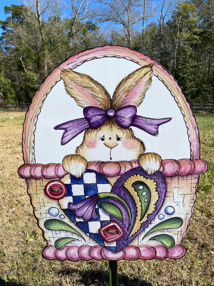 Easter Bunny Peeks Out Of An Easter Basket Sign Outdoor Decoration