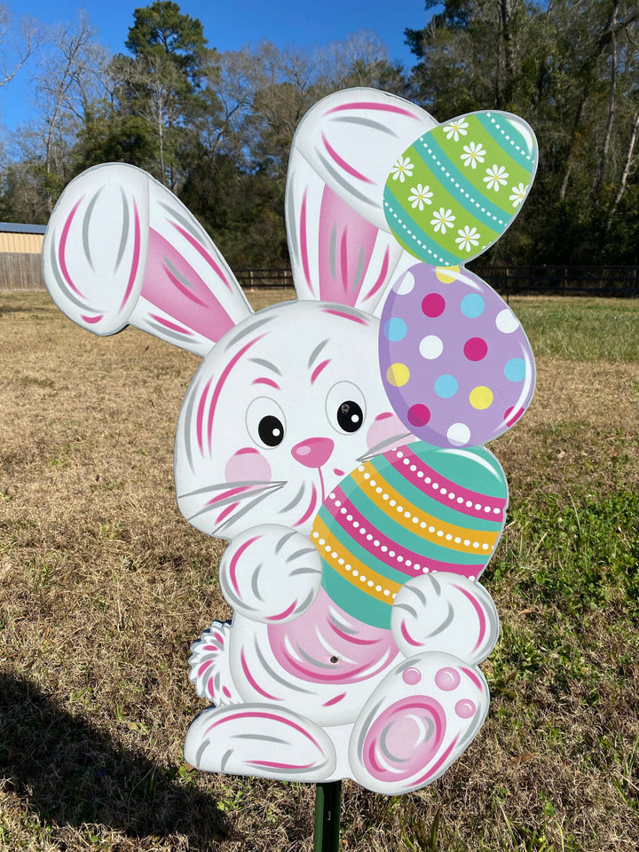 Happy Easter Bunny with Stacked Eggs Outdoor Decoration