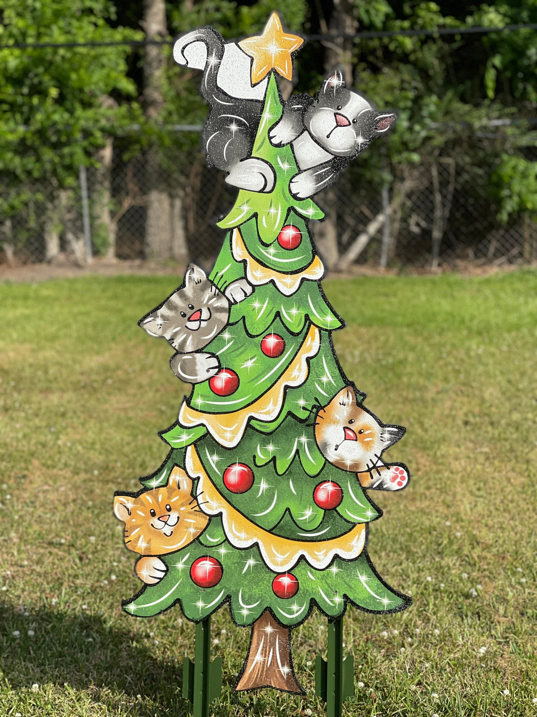 Christmas Kitty Cat tree Yard Decoration