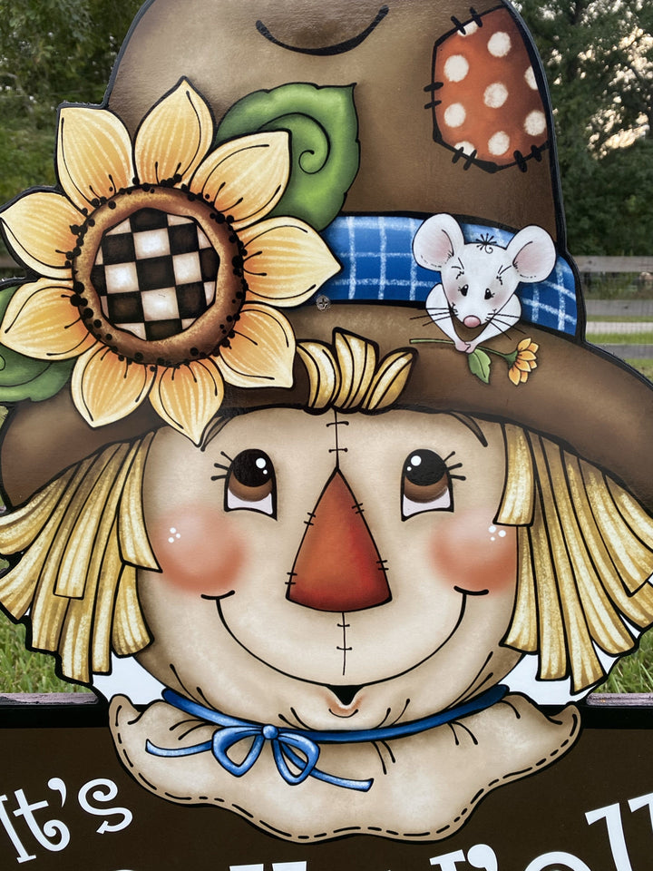 Scarecrow Face with Sign Fall Yard Art