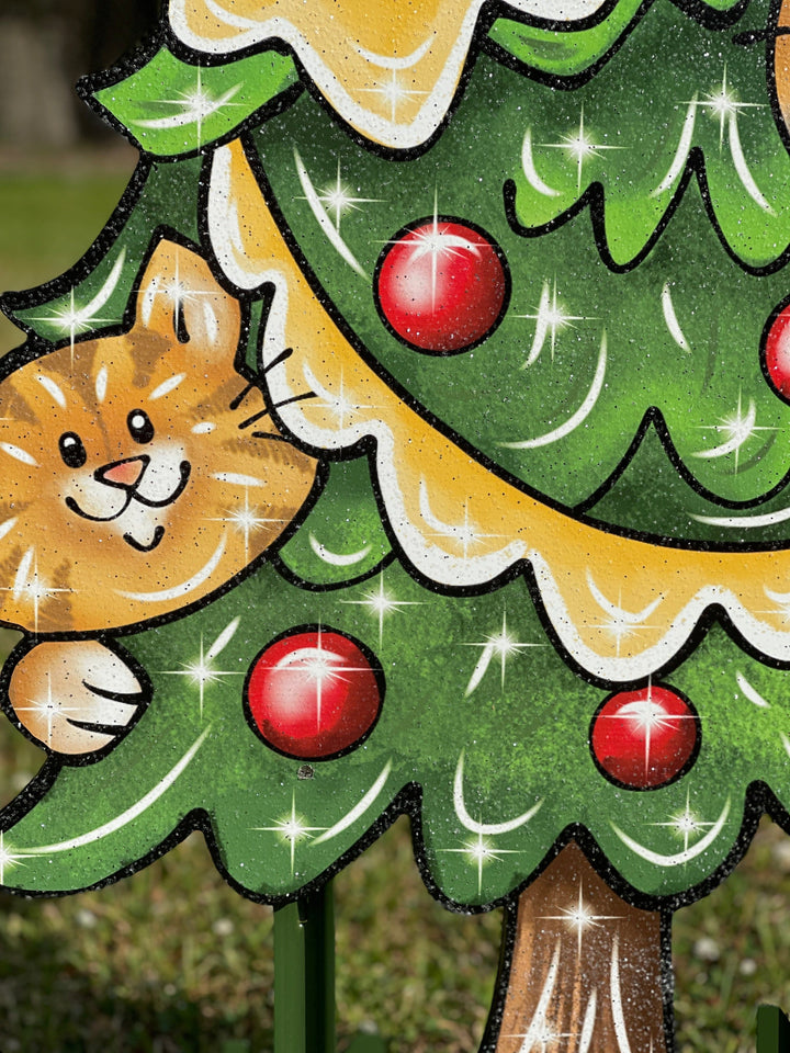 Christmas Kitty Cat tree Yard Decoration
