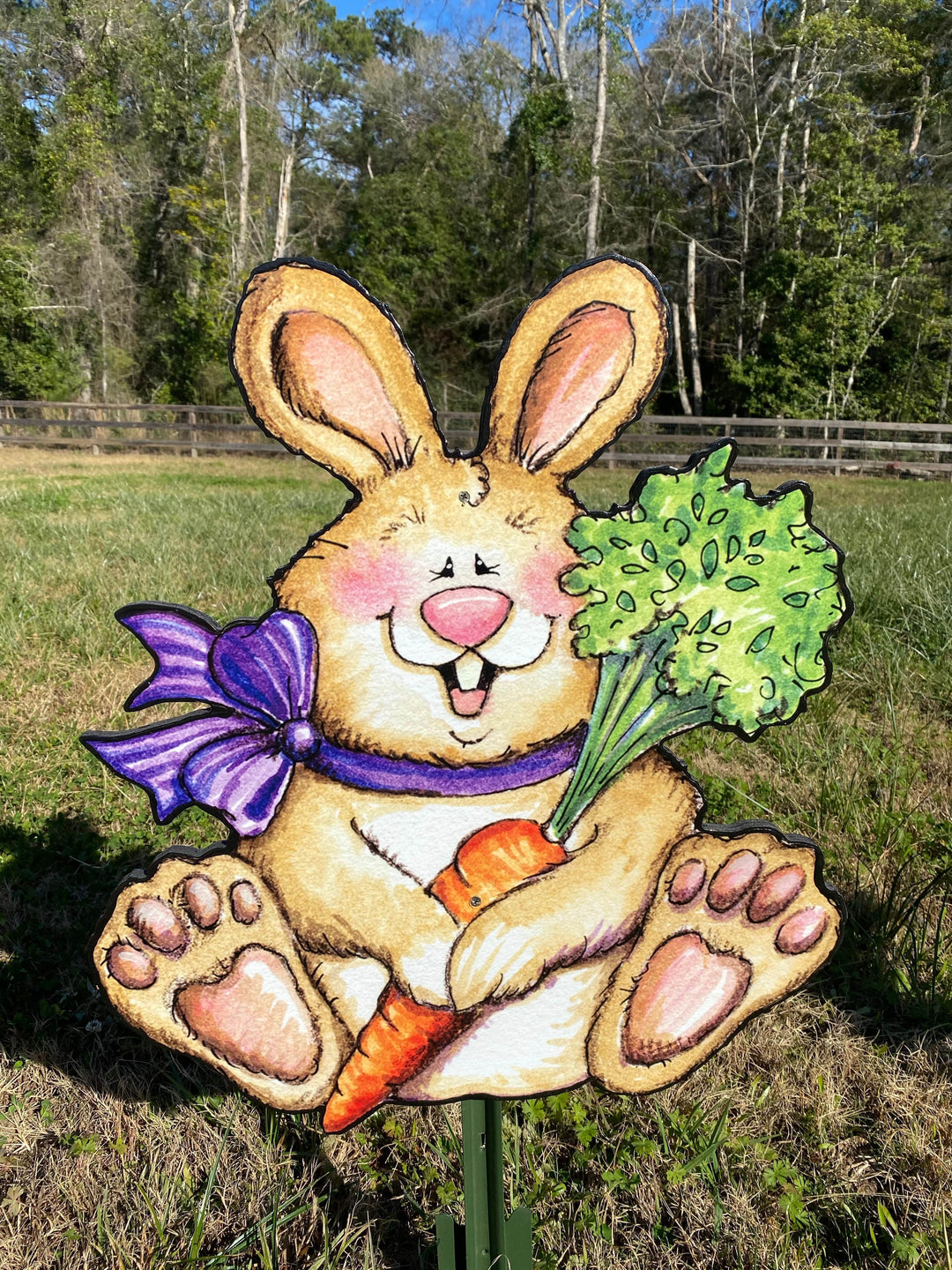 Happy Easter Sitting Bunny with Carrot Outdoor Decoration