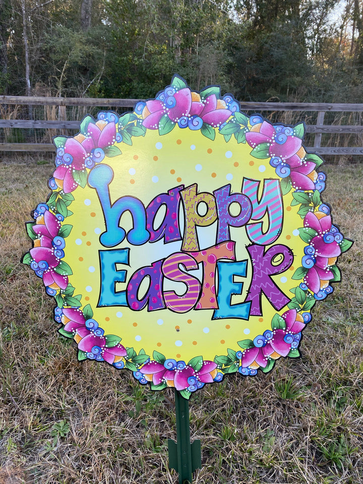 Happy Easter Flower Wreath Outdoor Decoration