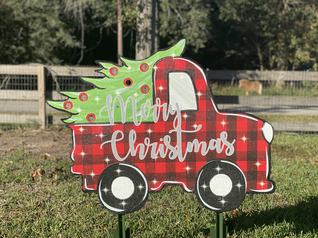 Lighted PLAID Merry Christmas Truck