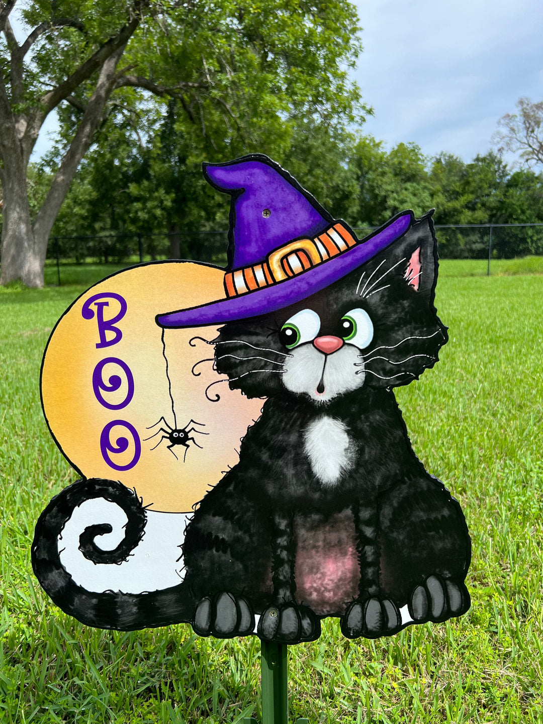 Black Cat Purple Hat Halloween Yard Art