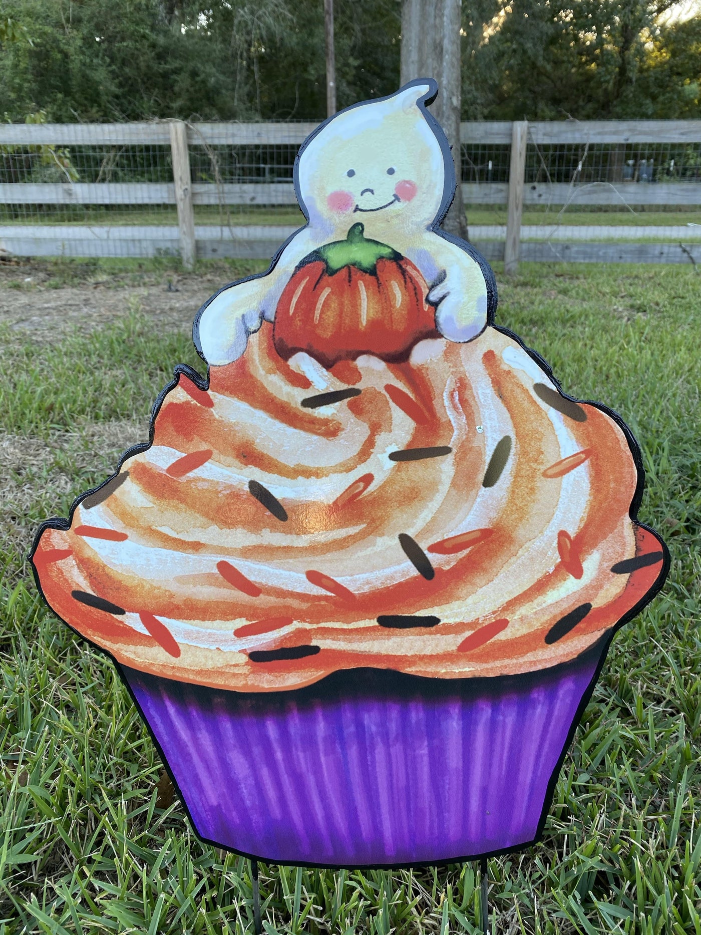Cupcake with Sprinkles and Ghost Halloween Yard Art