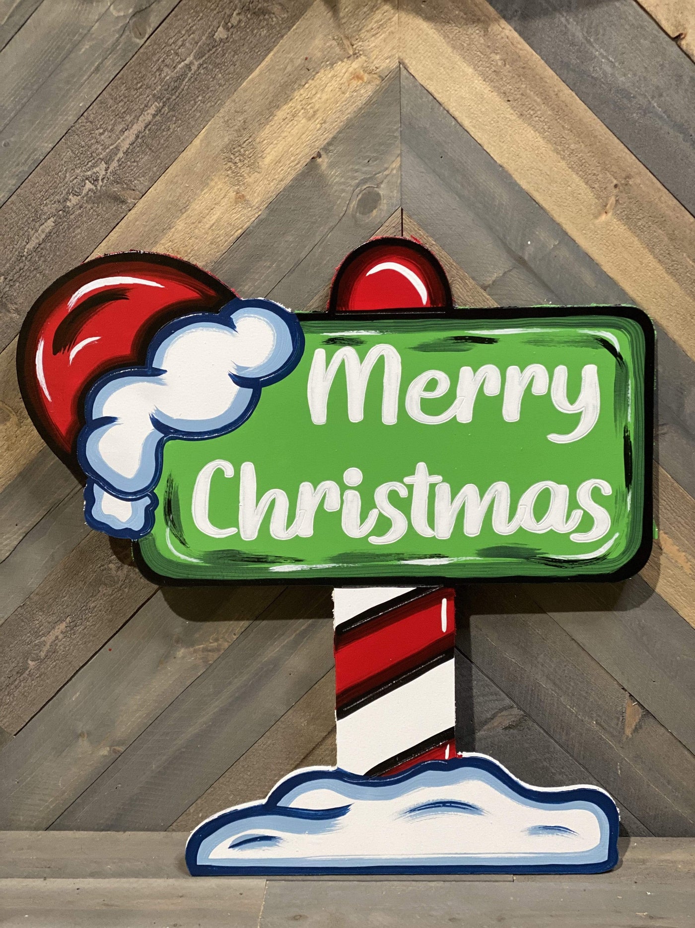 Merry Christmas Candy Cane Pole Sign painted yard art design