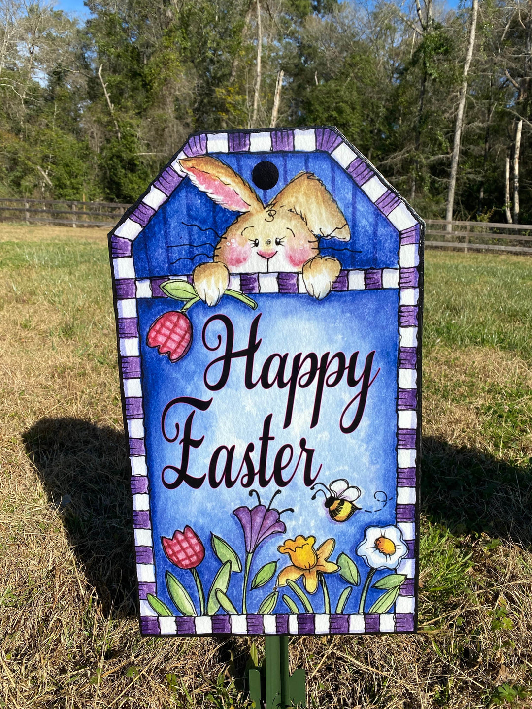 Happy Easter Bunny Tag Sign Outdoor Decoration