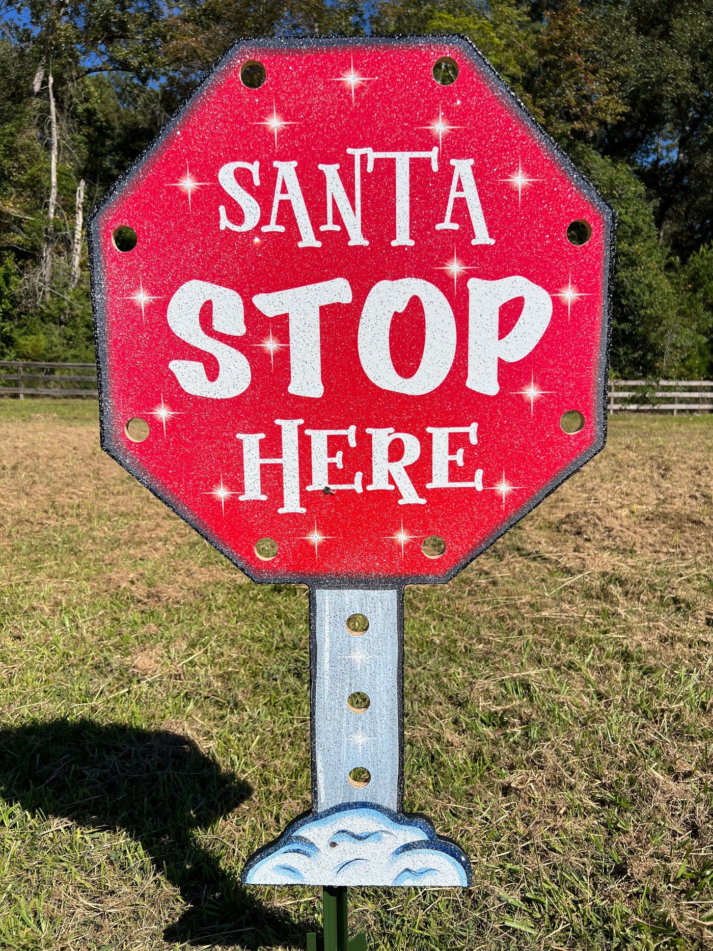 Lighted Santa Stop Here Stop Sign